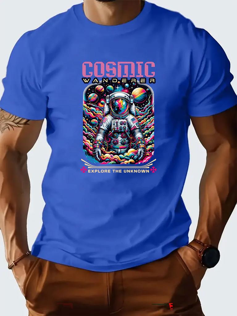 Astronauten-Grafik bedrucktes kurzärmeliges Luxus-Baumwoll-T-Shirt Sommer Unisex Männer Frauen Lässig Locker Mode Trendige Kleidung