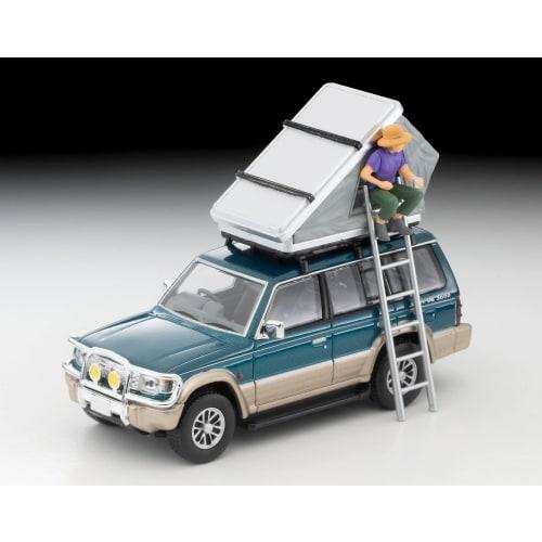 TOMYTEC Tomica Limited Vintage Neo 1/64 Scale LV-N206c Mitsubishi Pajero Mid-Roof Wide VR with Optional Parts, Green/Beige, 1991 Model, Includes Tent