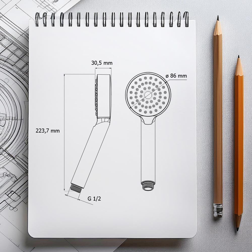 AWD INTERIOR 1982 single-function shower head, silver