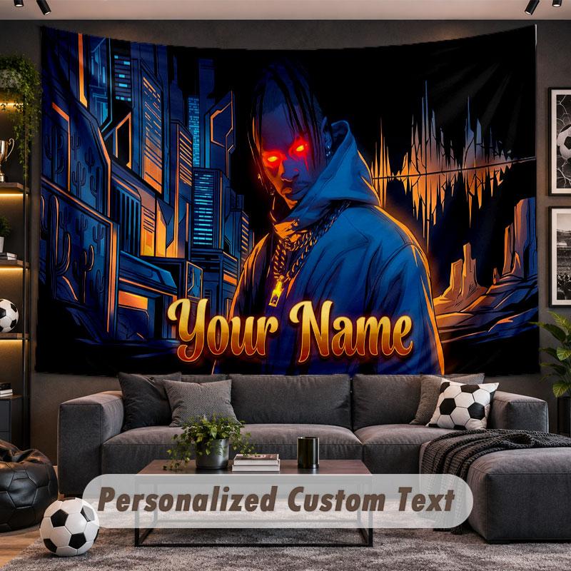 Wall Hanging Tapestry Custom NameTravis Scott Pattern Personalized Printed Fabric Wall Decor