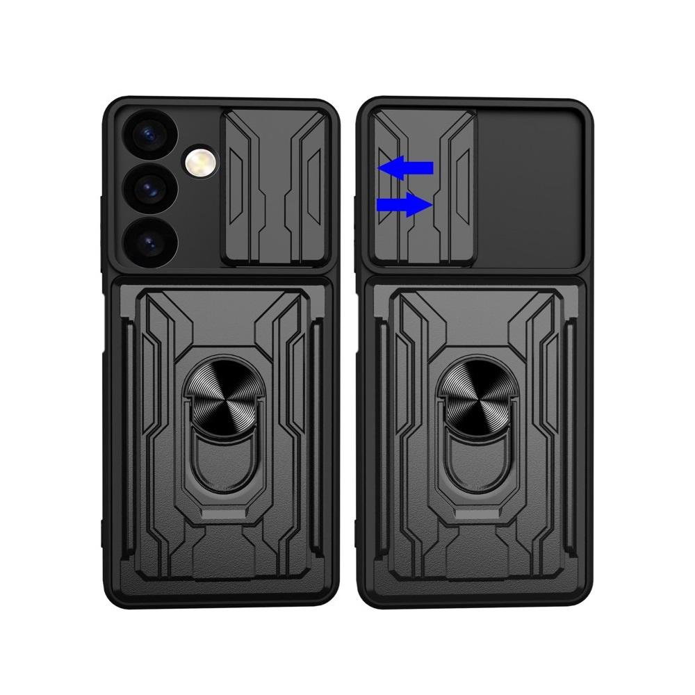 Armored Case for Samsung Galaxy S24, Camera Slide Card Slot, Black