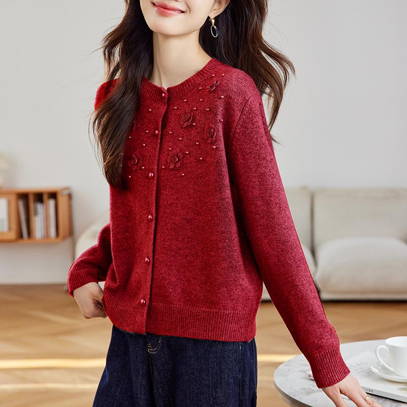 Autumn Cardigan Sweater Ladies Short Small Beaded Knitted Jacket
