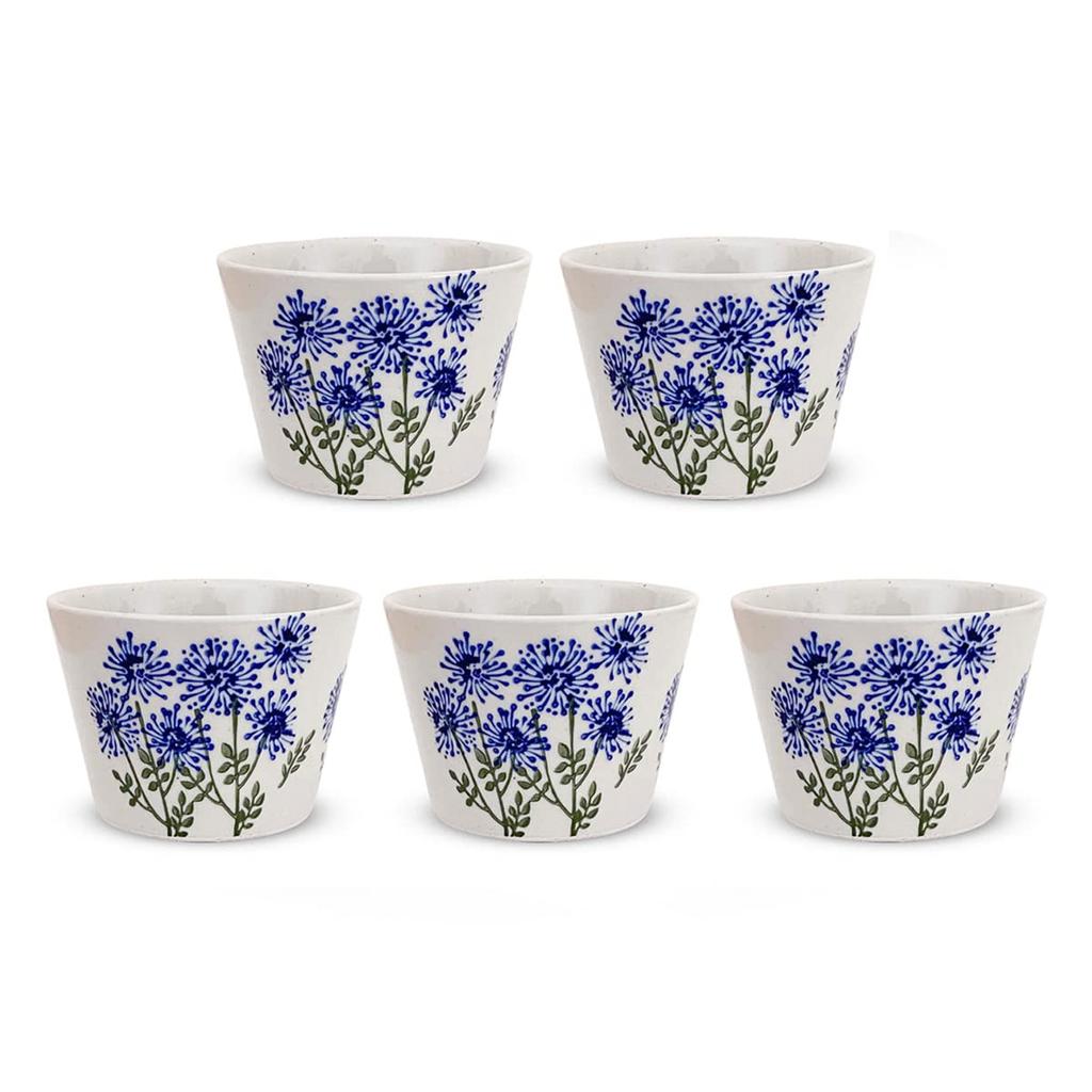 Set of 5 225cc Hasami Ware Made In Wildflower Blue Design 439086 J-kitchens Teacups, Japan, /