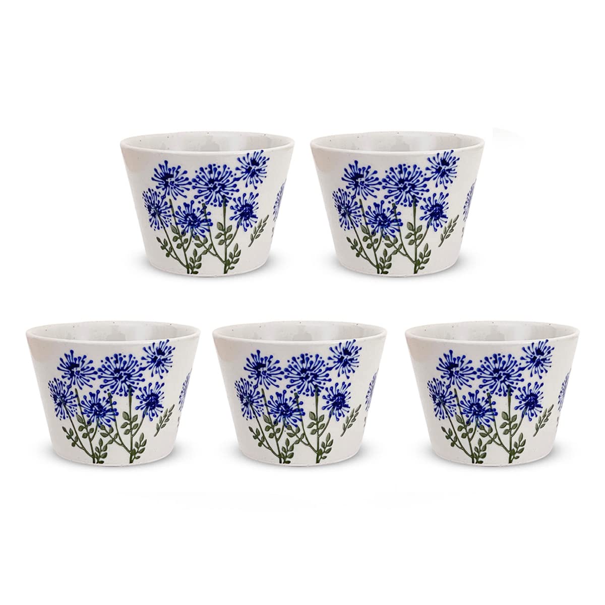 

Set of 5 225cc Hasami Ware Made in Wildflower Blue Design 439086 J-kitchens Teacups, Japan, /