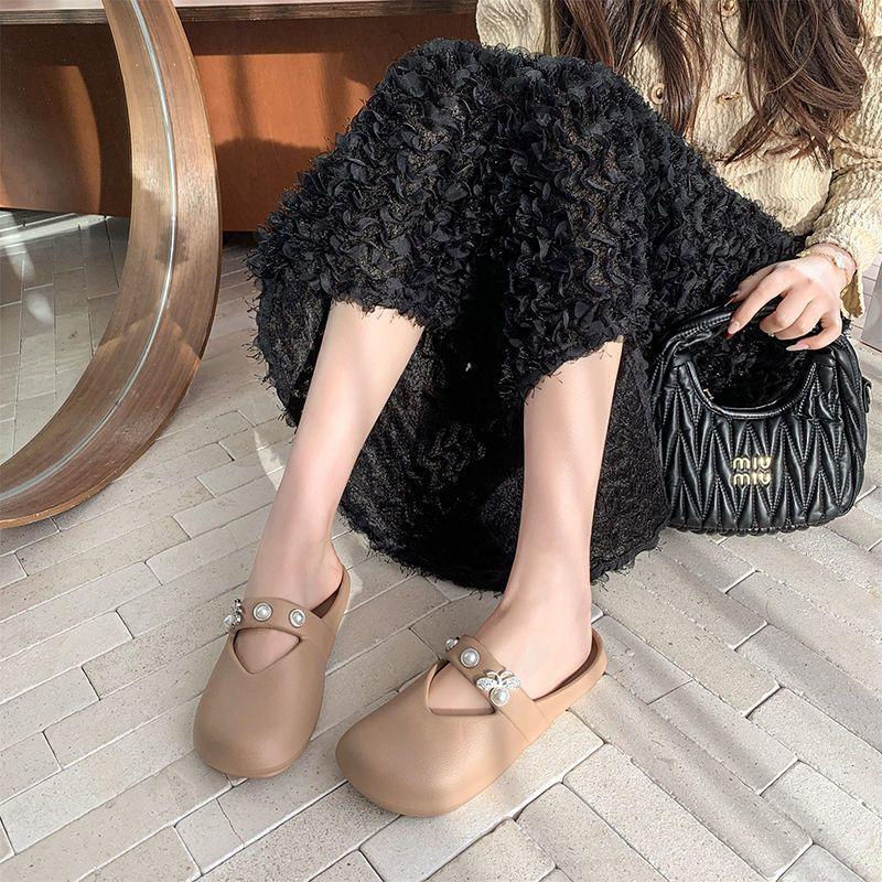 One-pedal rhinestone slippers women's 2025 summer new home non-slip slippers soft bottom fashionable versatile women's slippers