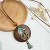 Round Sweater Chain Wooden Necklace Female Jewelry Vintage Leather Lanyard