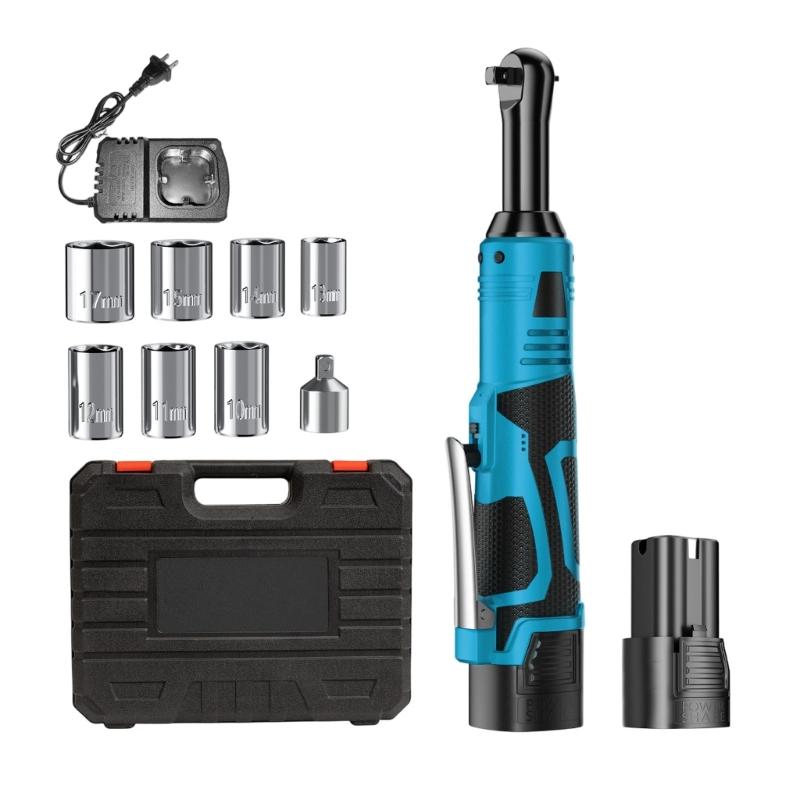 High Torques 90 Degree Pivots Ratchet Wrench Variable Speed Control Rechargeable Battery Comfortable Grip for Mechanical Tasks