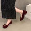 2025 Chunky Women Shoes Suede Shallow Mid Heels Fashion Dress Shoes Woman Trend Autumn Designer Pumps Elegant Chaussure Femme