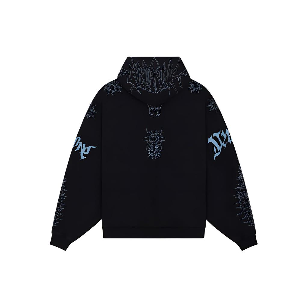 WE11DONE Ss24 Skull Print Hooded Long Sleeve Sweatshirt Unisex Sweatshirt Black WD-TH1-24-722-U-BK