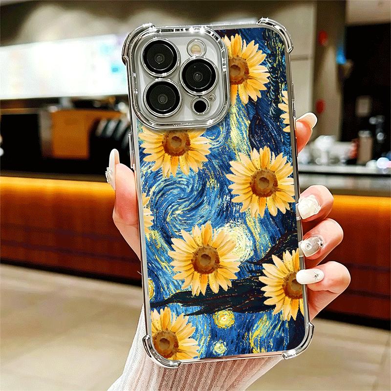 Starry Night Van Gogh Art Soft Phone Case For iPhone 15 16 17 Air 14 Pro Max 16E Plus 13 12 Mini Plating Anti-Fall Fundas