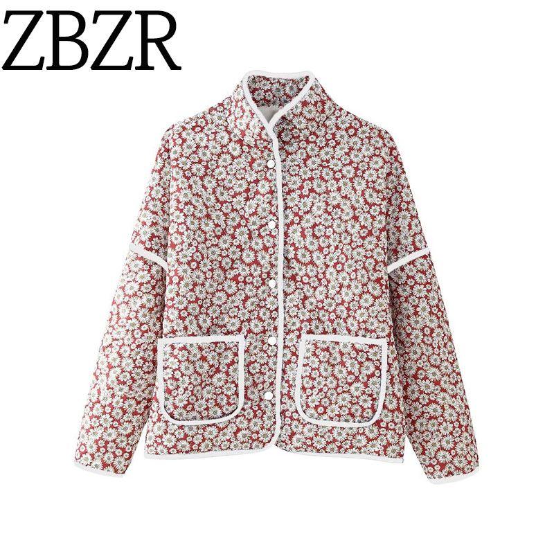 Zbzr Autumn New Women clothes Western Style Fashion Temperament Versatile Casual Small Olive Chrysanthemum Jacket Cotton-Padded Coat