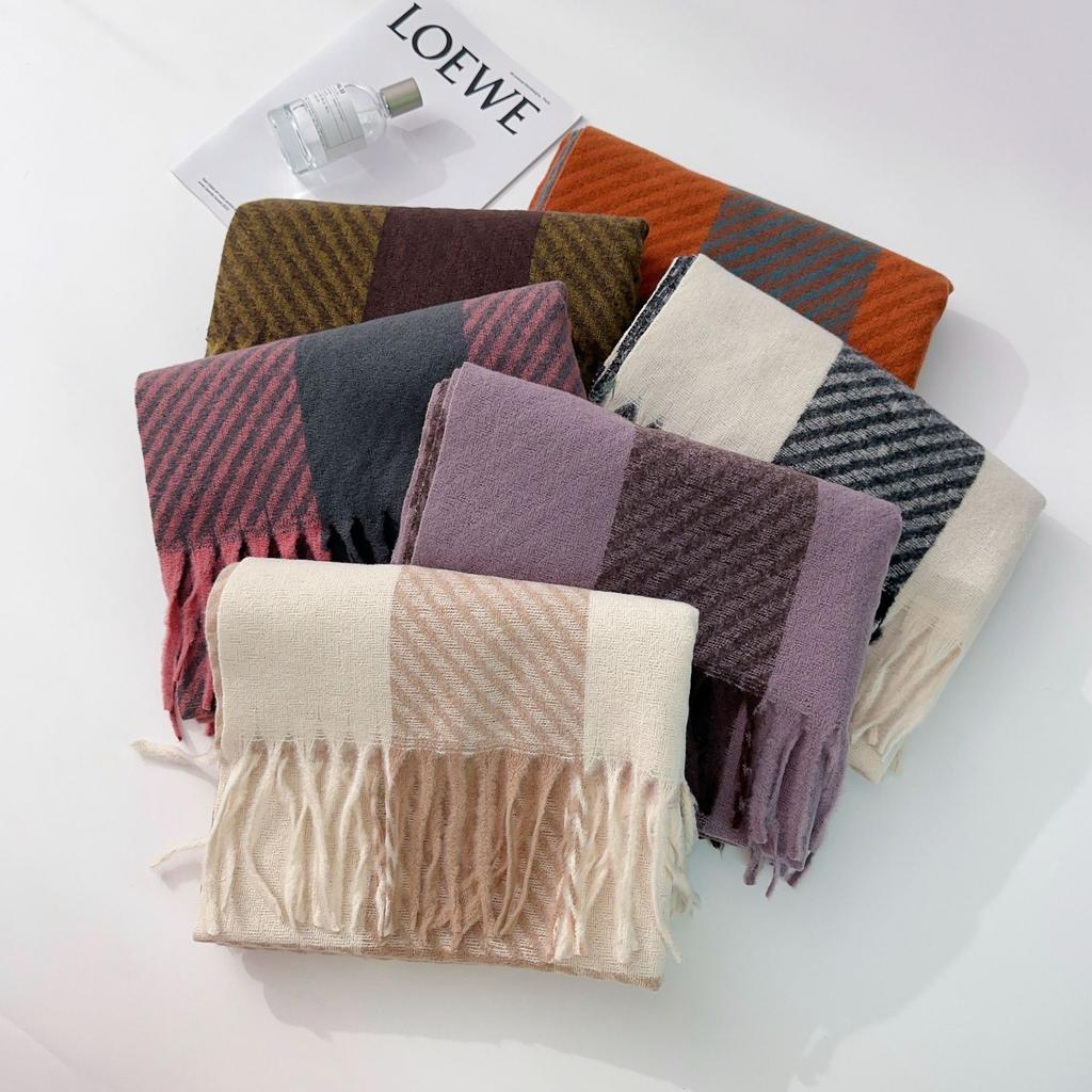 Autumn and winter new imitation cashmere plaid scarf female student simple and versatile couple shawl thickened fringed scarf
