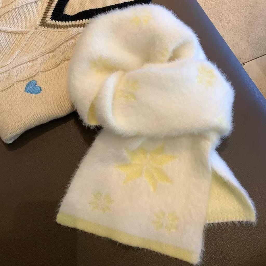 High-quality atmosphere blue snowflake scarf women's autumn and winter Korean sweet mink velvet knitted warm neck scarf