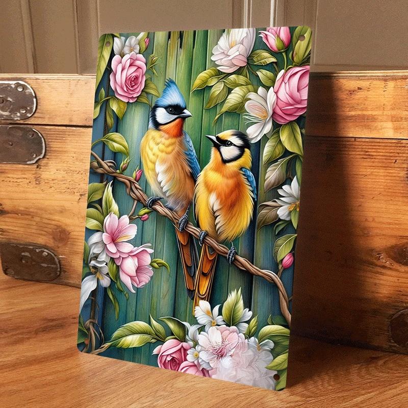 

1 piece of Chinese-style floral and bird tin painting plaque, living room/entrance hall wall decoration, retro style home decor, (as the picture,20x30cm)