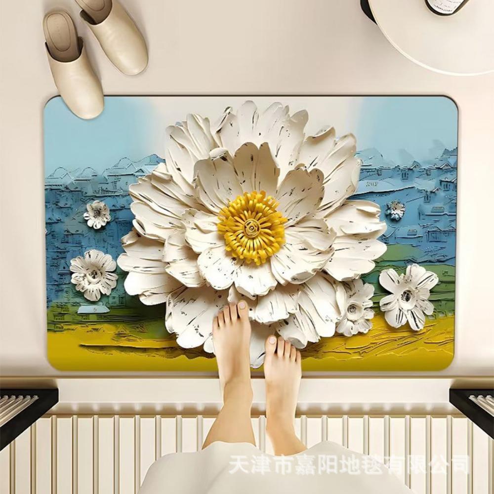 2pcs Oil Painting Diatom Mud Floor Mat Bathroom Absorbent Mat Kitchen Floor Mat Decoration Non-slip Carpet