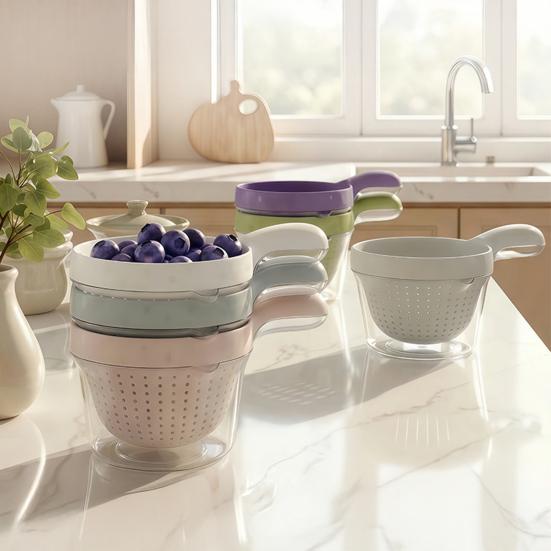 3Pcs Double Layer Drain Basket with Handle 2-in-1 Strainer Storage Container Small Vegetable Fruit Mini Berry Tomato Grape Washing Colander Bowl