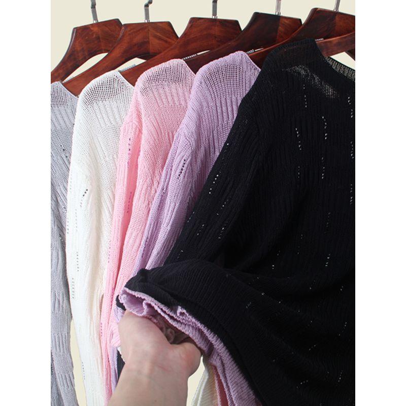 Off-Neck Hot Drilling Ice Silk Long Sleeve Knitwear Summer Coat Loose Version Cut Out Sun Protective Blouse