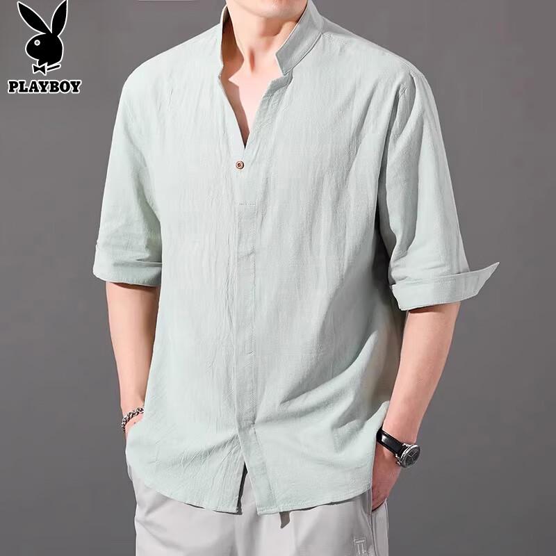 PLAYBOY Men s Linen Blend Short-Sleeve Casual Shirt XL