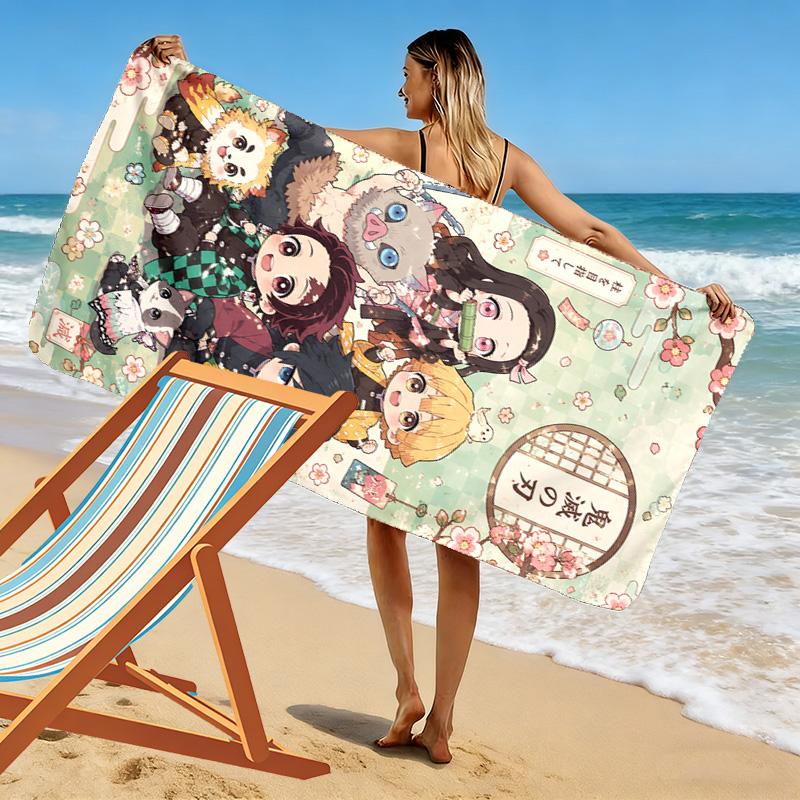 Kimetsu no Yaiba Print Beach Towel, Large Soft Quick Dry Towel for Beach Camping Swimming
