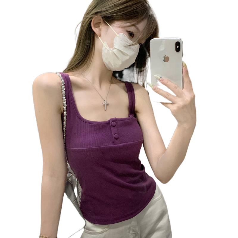 Summer Korean Style Slim Fit Square Neck Cotton Vest Top