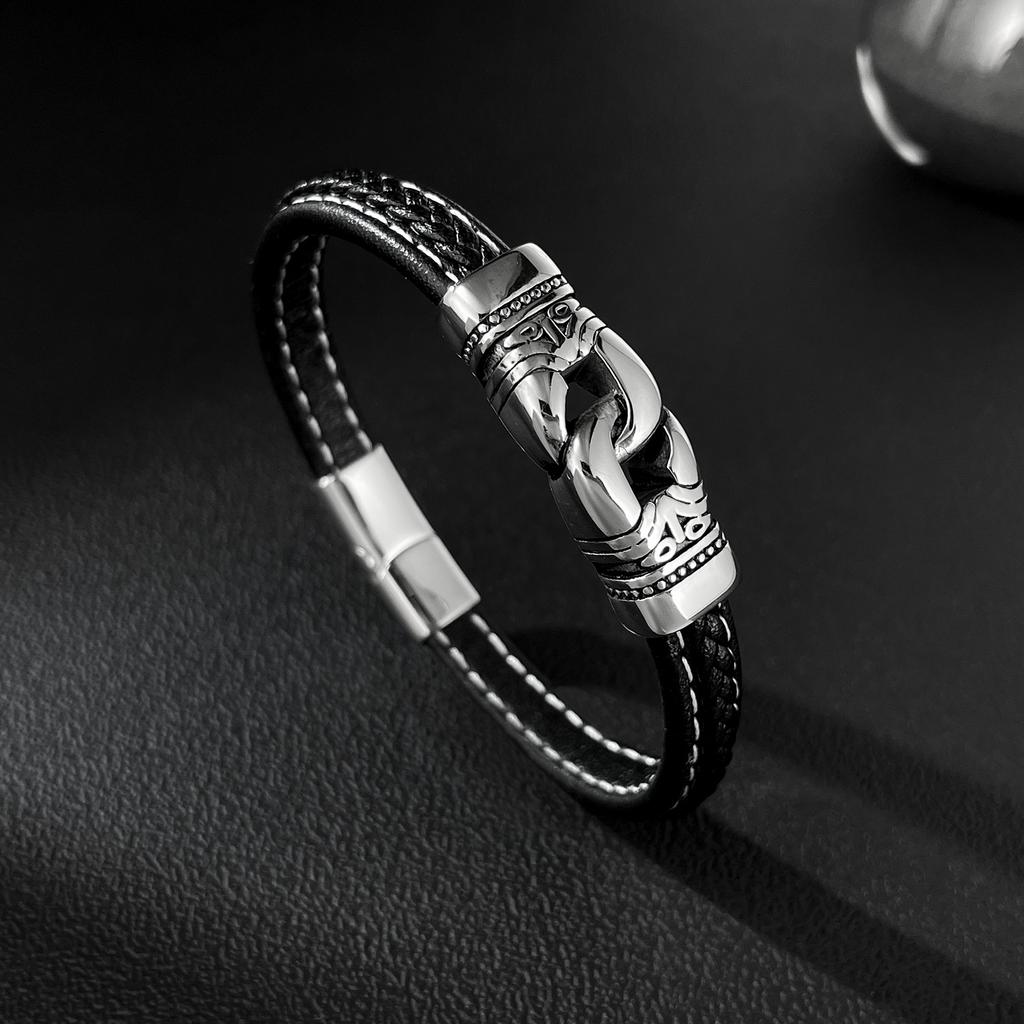 Men’s Punk Style Leather Bracelet – Stainless Steel OPK Fashion Braided Wristband