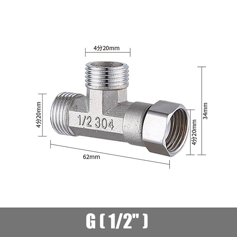 Stainless Steel T Adapter G1/ 2" T-Valve Diverter Valve Three Way Device Hole For Bath Bidet Sprayer Shower