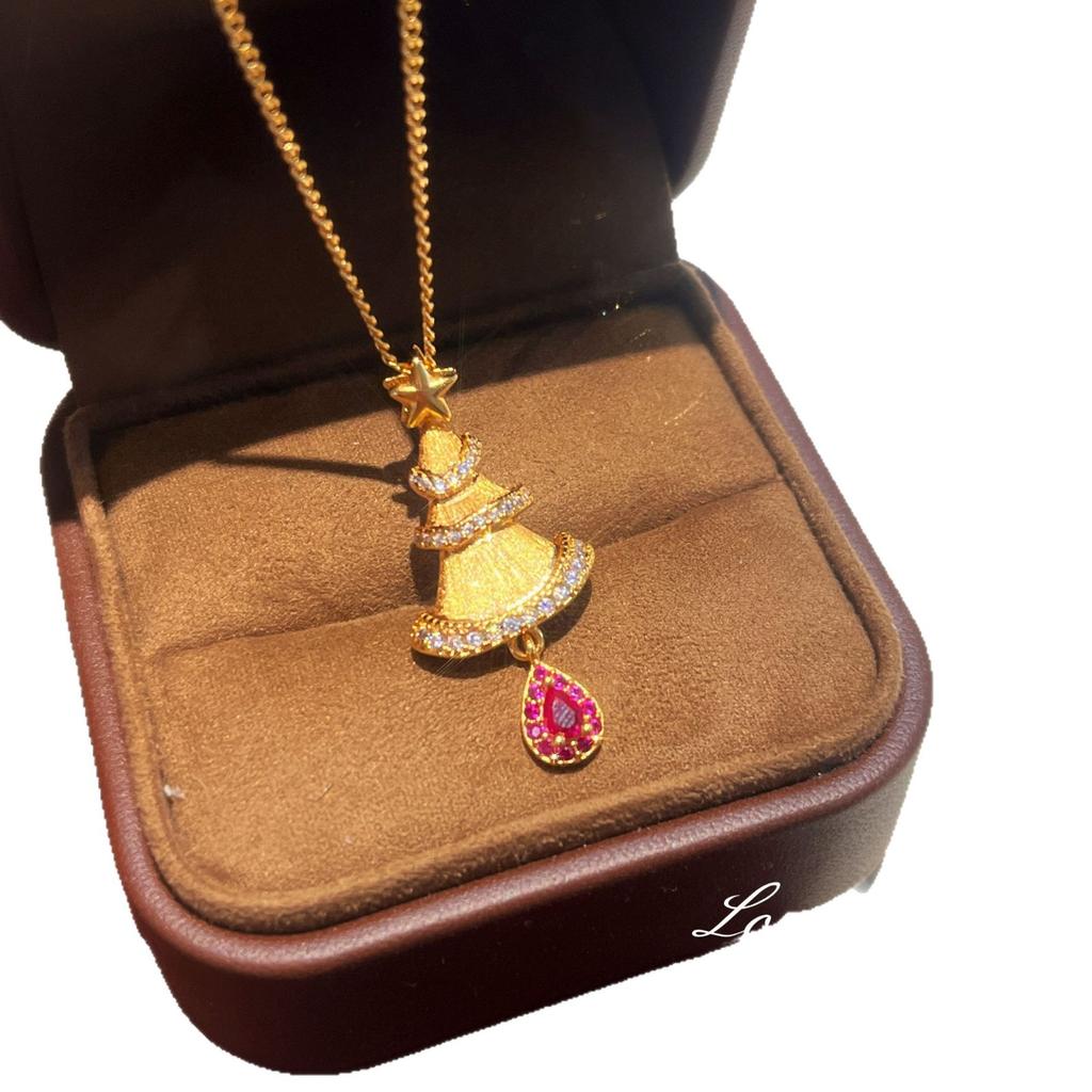 Italian Brushed Christmas Tree Necklace, High-End Exquisite Light Luxury Collarbone Chain, Christmas Limited-Edition Accessories