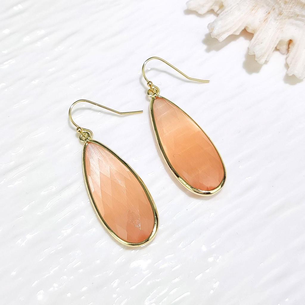 Green Cat's Eye Faceted Teardrop Pendant with Natural Stone and Crystal Earrings