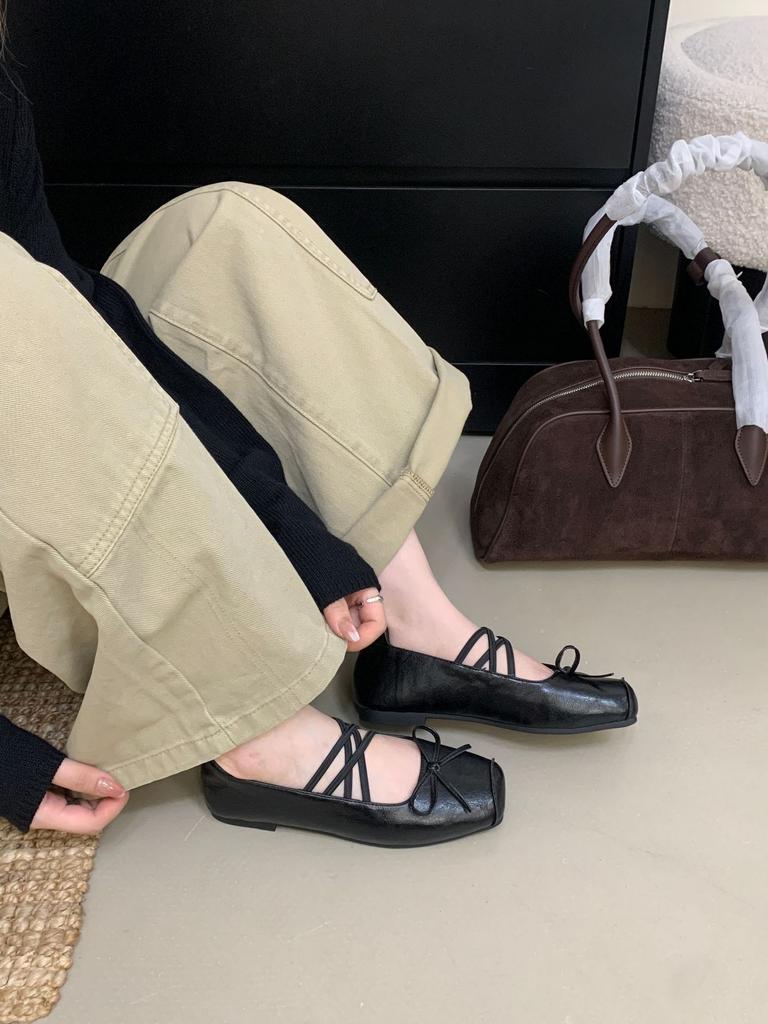 With Skirt French Single Shoes Women's Shoes 2025 New Retro Brown Square Head Mary Jane Shoes Ballet Shoes Flats