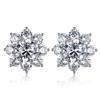 New S925 Sterling Silver Korean Floral Zircon Stud Earrings for Women