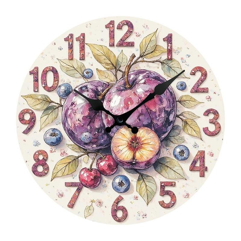 Modern Fruit Quiet Wall Clock with Noiseless Movement for Quiet Space Easy Installation Large Digits Fashion Look