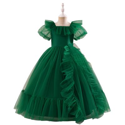 Flower Girl Princess Dress For Weddings Summer Kid Formal Bow Long Gown For School Evening Party Children New Year Cloth LP-523