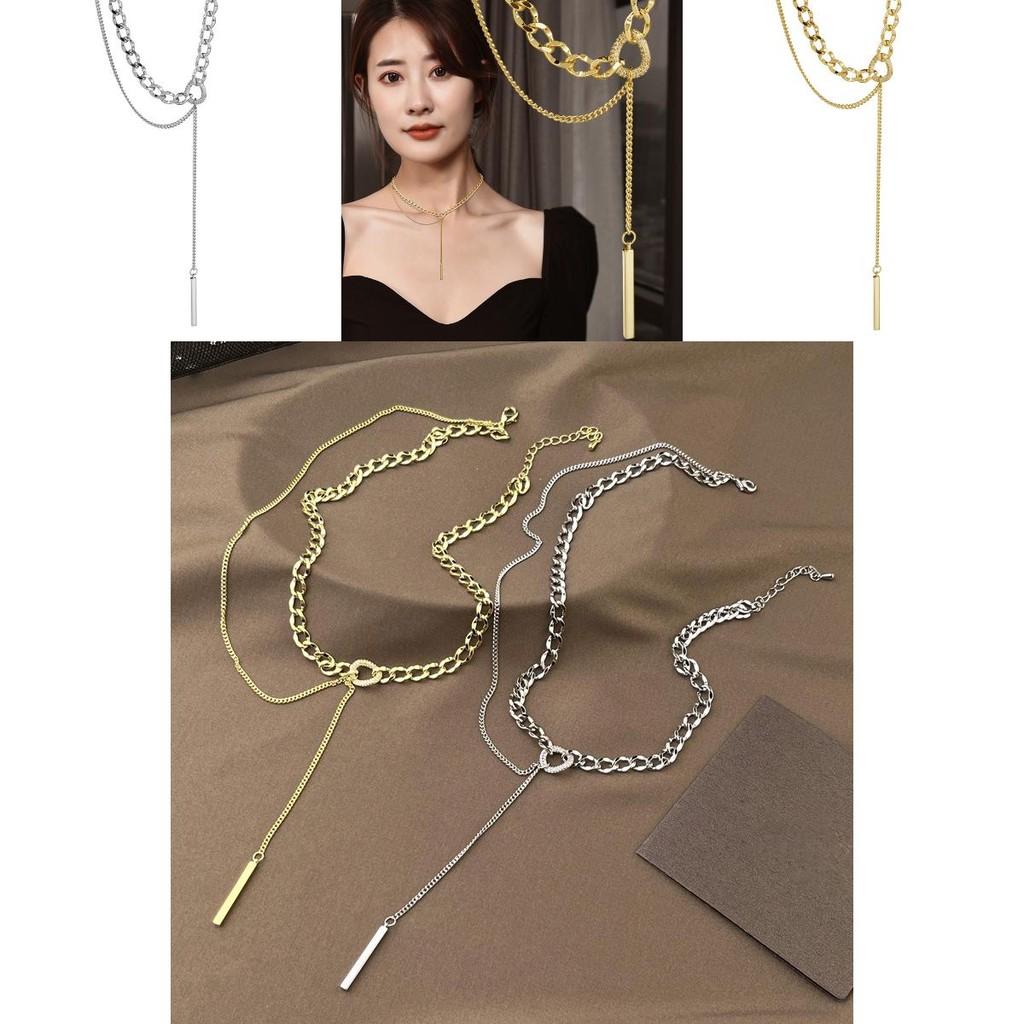 Womens Geometric Elegant Titanium Steel Chain Necklace With Luxe Tassel Features For Versatile Wear