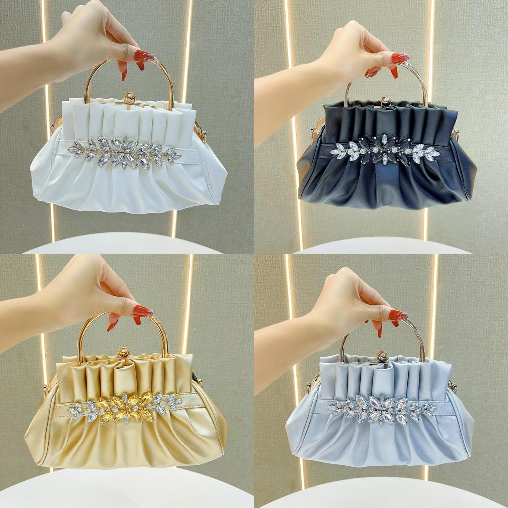 Pu Clutch Bag For Women With Embellished Rhinestones And Folded Design For Evening Events