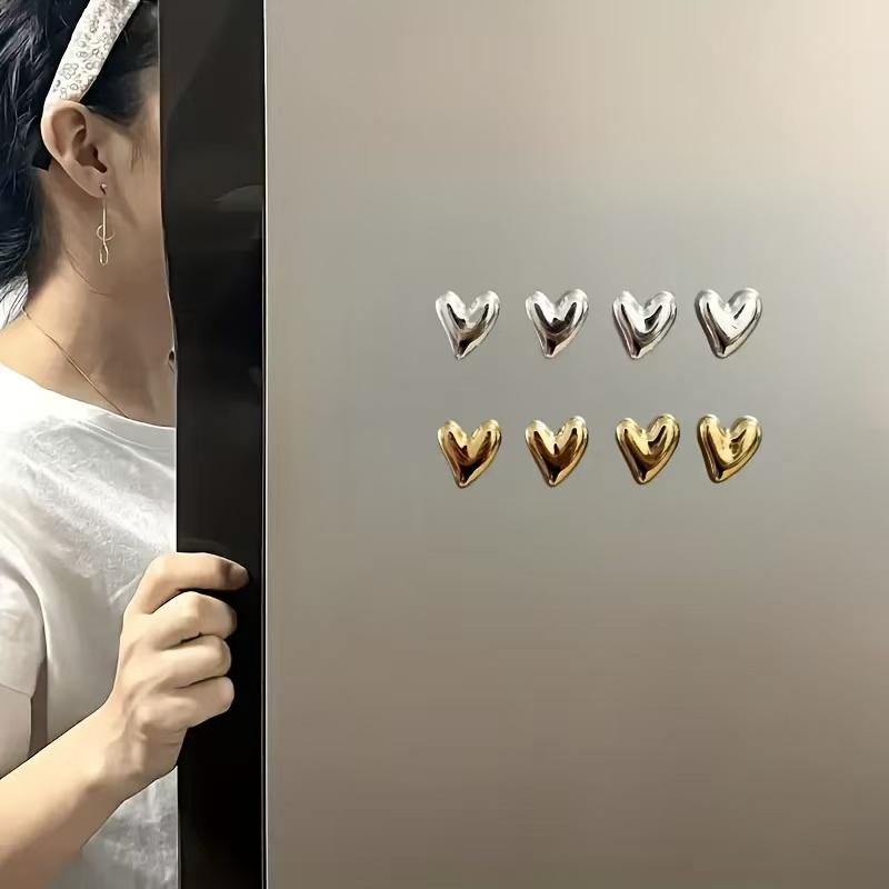 8pcs Electroplated Heart-shaped Refrigerator Magnets, with Photo and Message Attachments, for Home Decoration