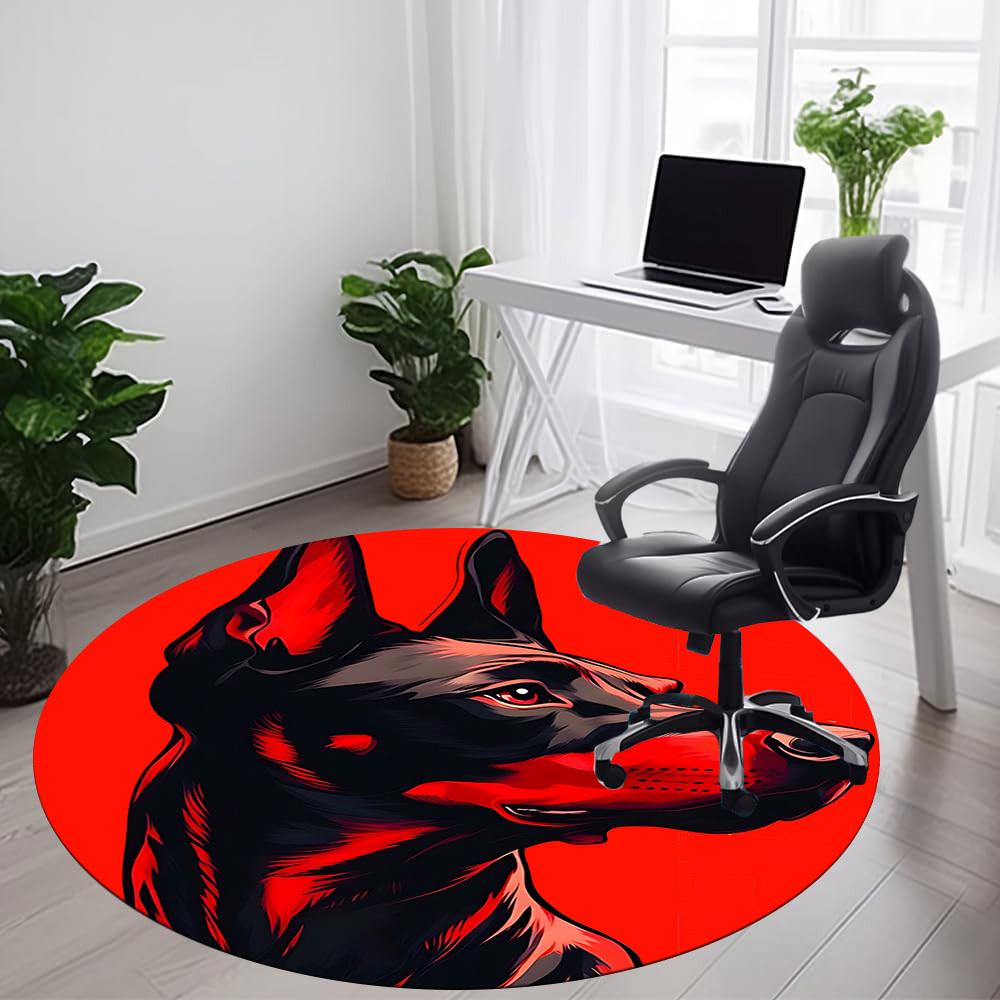 1pc Doberman, Portrait Office Round Area Rug, Mat Suitable ForOffice, Under Office Chairs Bedroom Living Room Home Decor, Room Deco