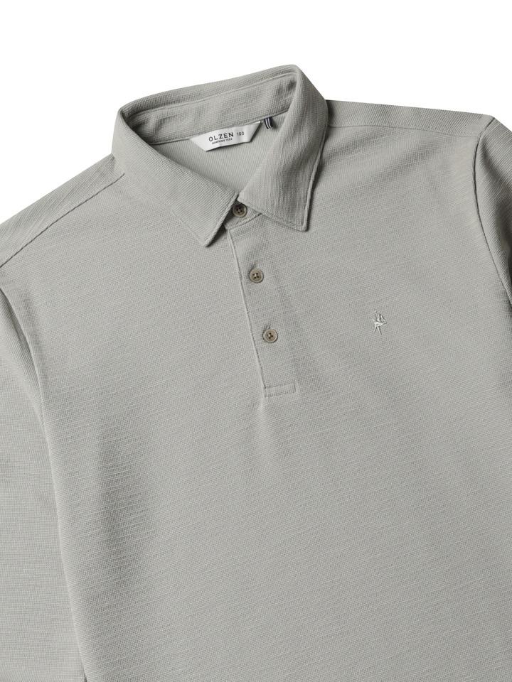 OLZEN Men'S Slub Waffle Collar Long Sleeve Tee_Zbg1Tt1202Lgn