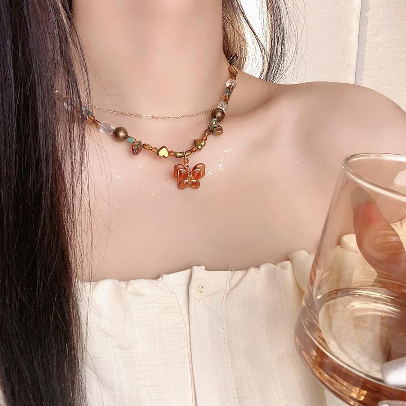 Fashion Metal Y2K Opal Necklace Punk Bohemia Pendant Chain for Women Girls Cool Polaris Necklaces Jewelry Accessories
