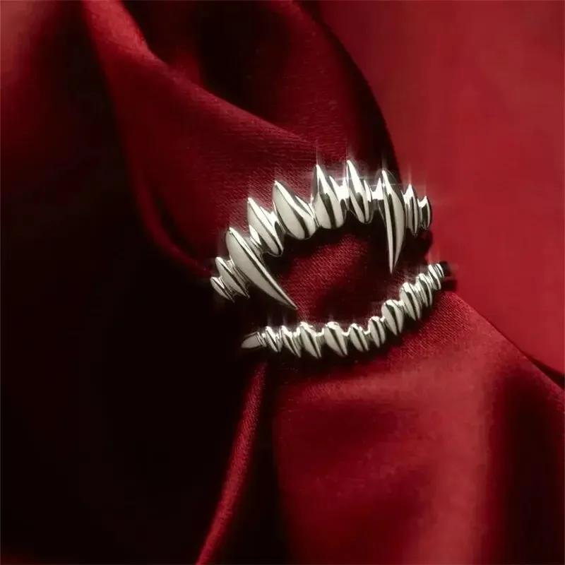Antique Vampire Teeth Silver Color Open Ring for Women Men Retro Creative Hiphop Adjustable Rings Punk Party