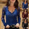 Slim Fit Long Sleeve Women Blouse Low Cut Lace Sleeve V-neck Hot Drilling Blouse Streetwear