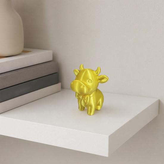 Yousheng 3D Printed Cow Figurine with Bow Tie, Cute Calf Statue, Minimalist Animal Model, Smiling Cow Ornament for Home Office Decor Gift