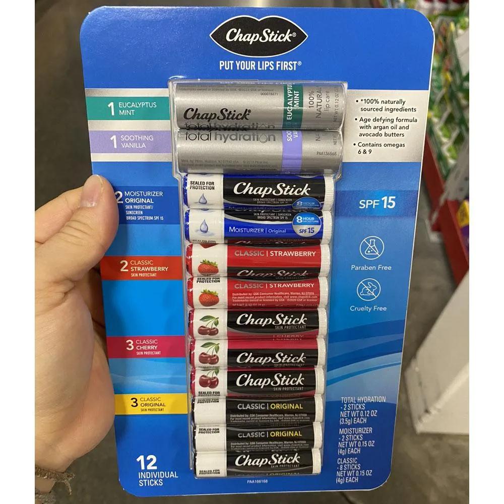 

ChapStick Lip Balm 12-Pack Set ChapStick Classic Original Cherry Strawberry