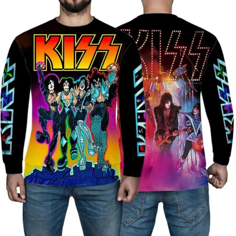 Rundhals 3D-bedrucktes Oberteil Lässige Hip-Hop Langarm Herren T-Shirts - Weicher Mittlerer Stretch Polyesterstoff Frühling und Herbst Relaxed Fit Kleidung