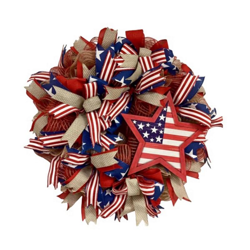M-Modern-American Wreath,Patriotic Independence Day Wreath,4Th Of July USA Memorial Day Party Supplies,Front Door Wreath