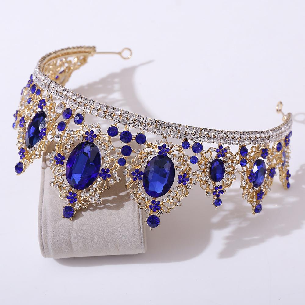 Luxury Big Rhinestone Bridal Tiaras Crown Baroque Green Crystal Diadem For Bride Headband Wedding Hair Jewelry Dress Accessories