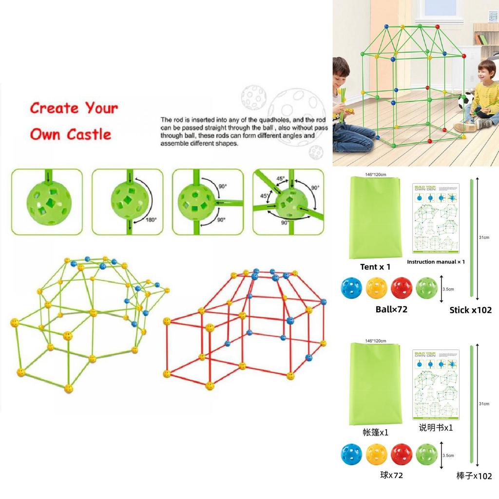 Diy Kids Building Tent Kit With Plastic Connectors For Imaginative Play And Parentchild Interaction