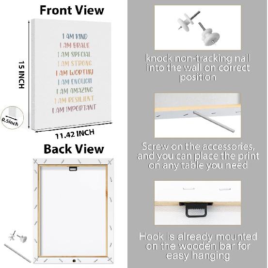 Pirational Positive Affirmations Canvas Wall Art Framed Art Motivational Therapy Office Decor Growth Mindset Wall Decor Modern Artwork Living Room