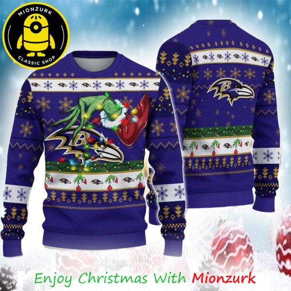 Baltimore Ravens Special Grinch’s Hand Football NFL 2025 Christmas Ugly Sweater Unisex T-Shirt S