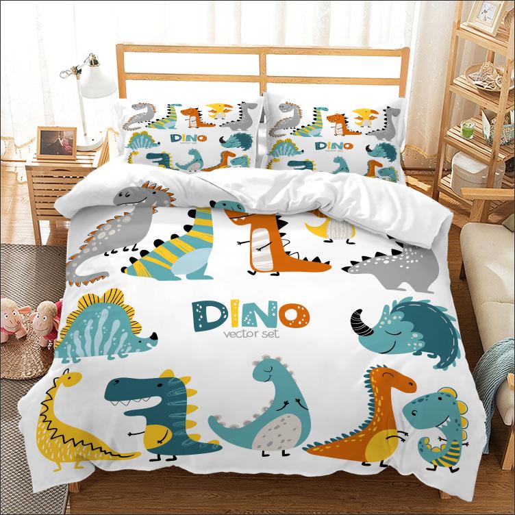 3D Print Dinosaur Paradise Quilt Cover Set For Kids, Blue And White Duvet Cover,Full Soft Bedding Set With Pillowcases,Cartoon