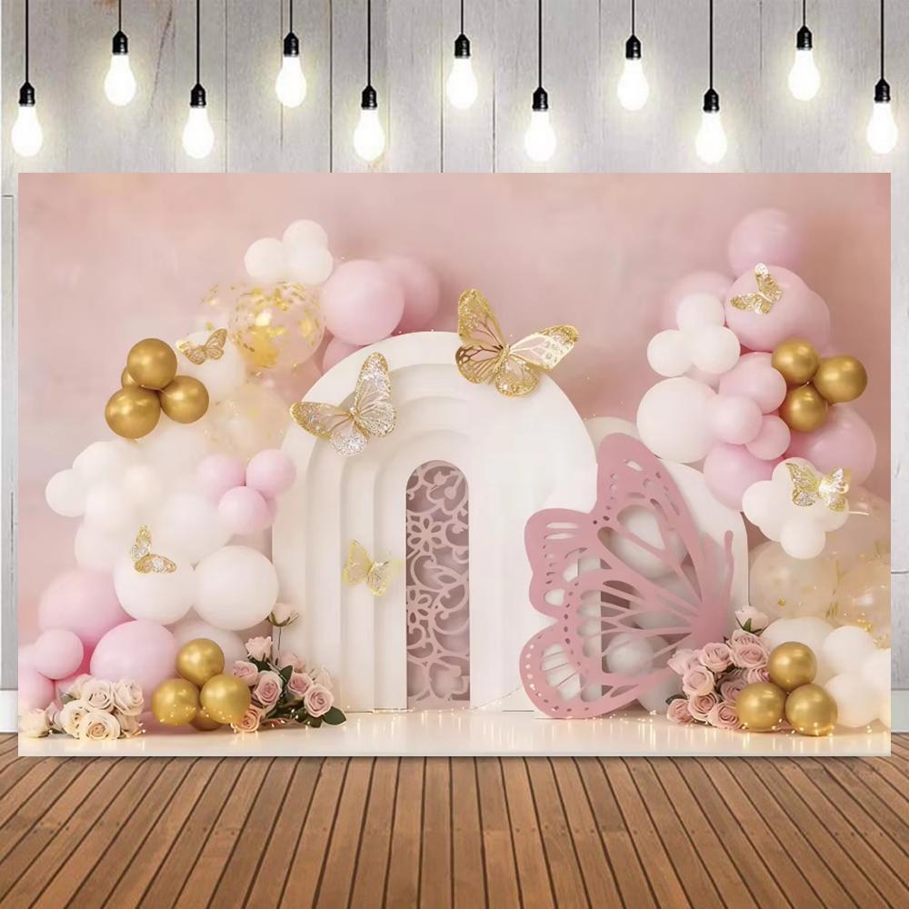 Balloons Cake Smash 1st Birthday Photography Backdrop Kids Baby Baby Shower Newborn Birthday Party Background Photo Studio Props8